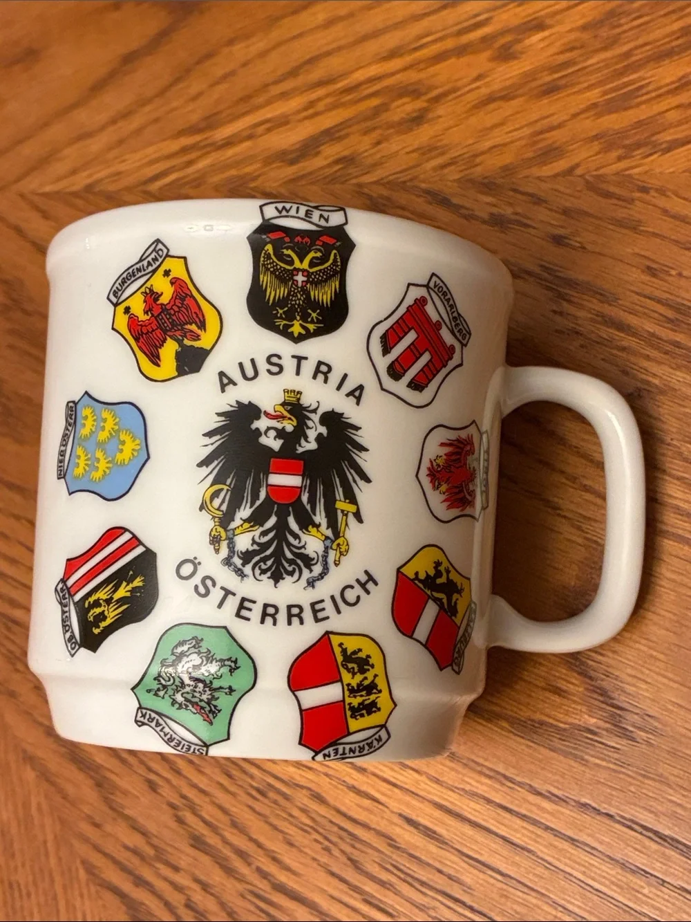 Austria Österreich Crest Souvenir Mug - White with Black, Red, Gold